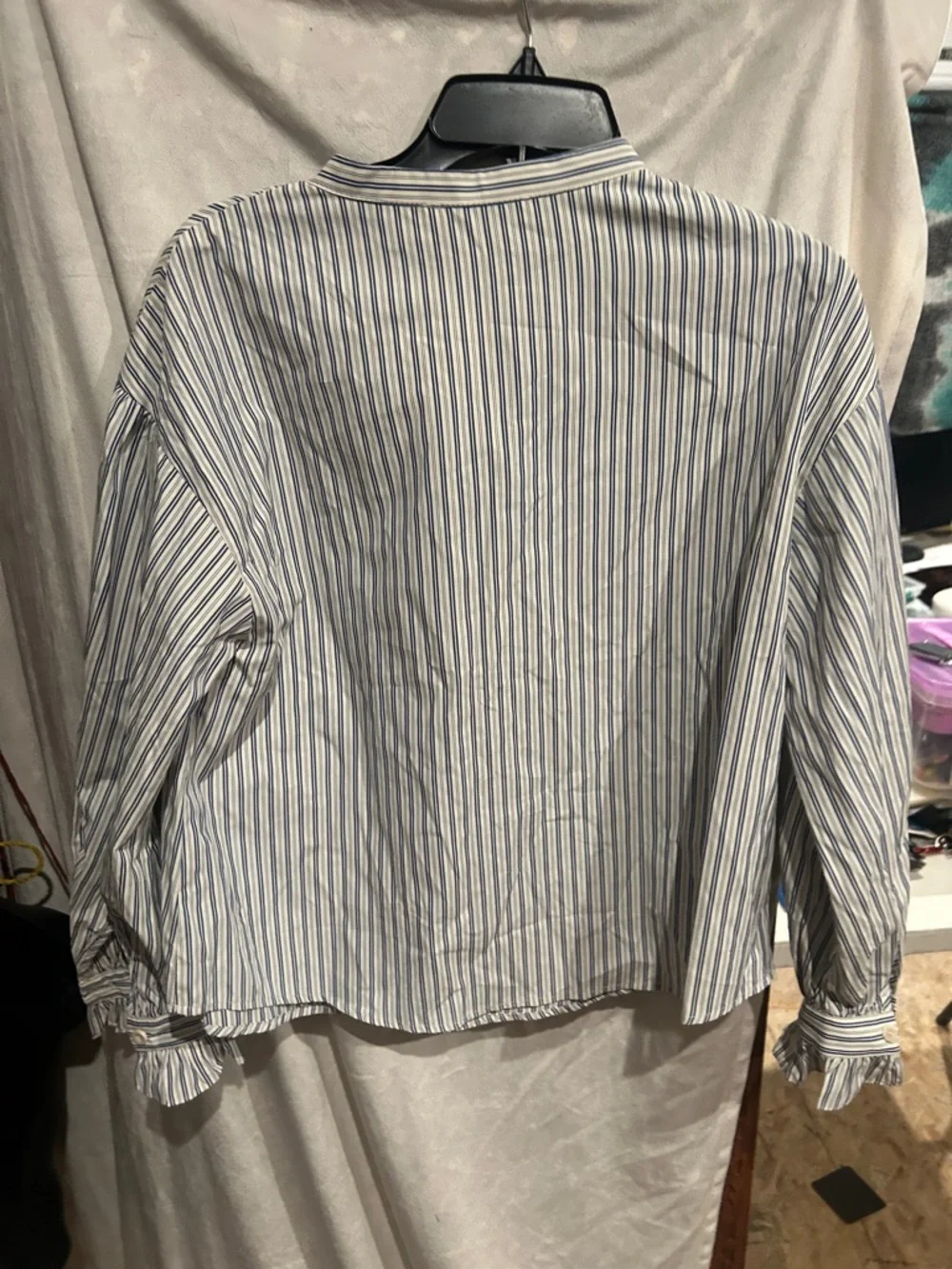 Simple Rite Blue & White Striped Ruffle Neck Blouse - Picture 7 of 7